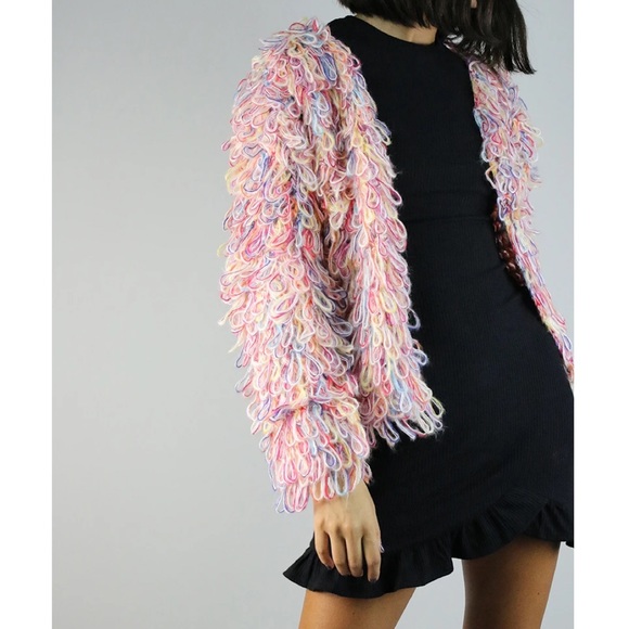 🏷️ SOLD Hayden Multi Color Fringe Yarn Loop Sweater Jacket - Picture 9 of 16